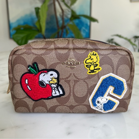 Coach Handbags - Coach X Peanuts Small Boxy Cosmetic Case Signature Canvas Varsity Patches 6440